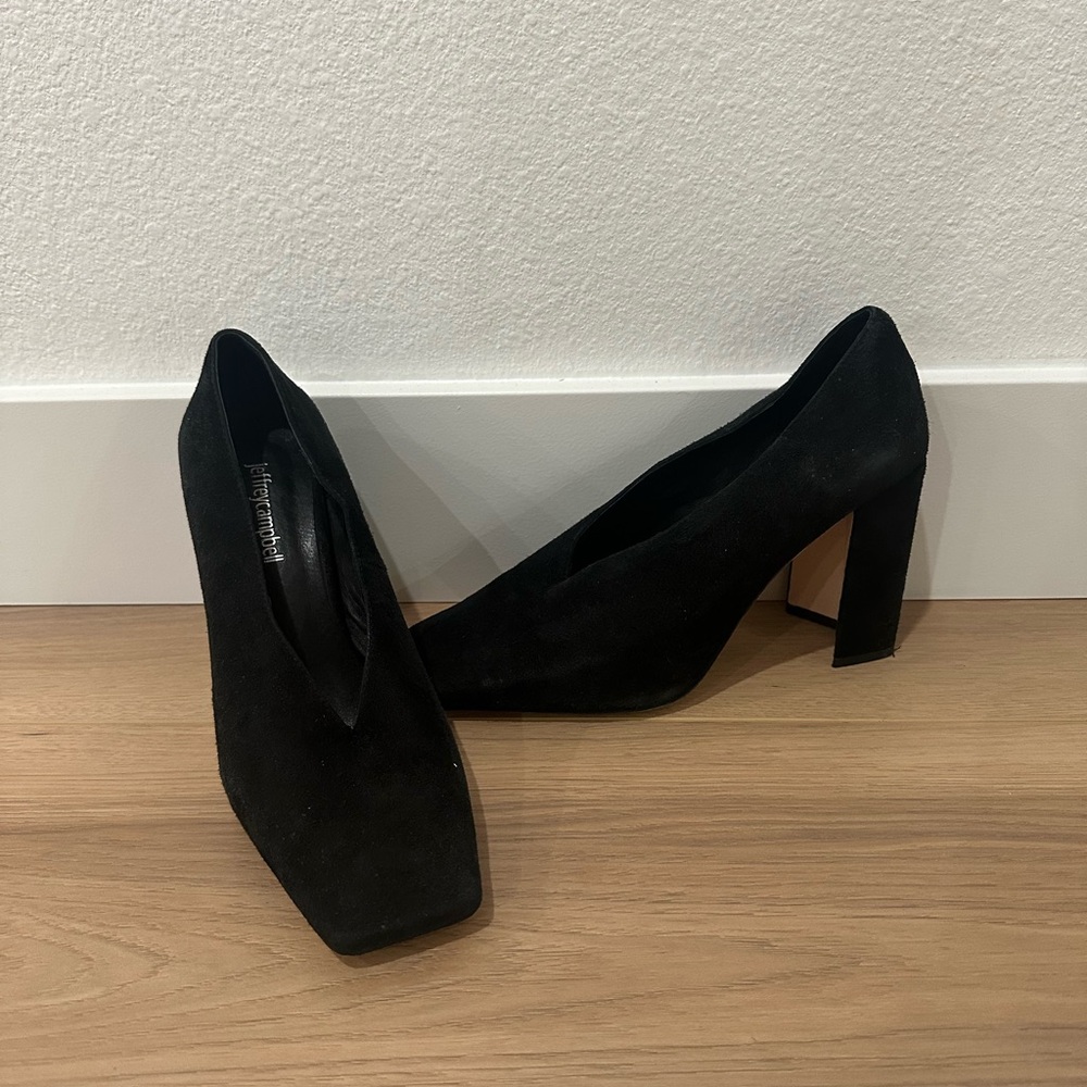 Jeffrey Campbell Square Toe Black Suede Pumps